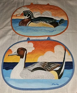 Vintage Lot Of 2 Mallard Ducks Quilted Placemats JF Scott - Picture 1 of 8