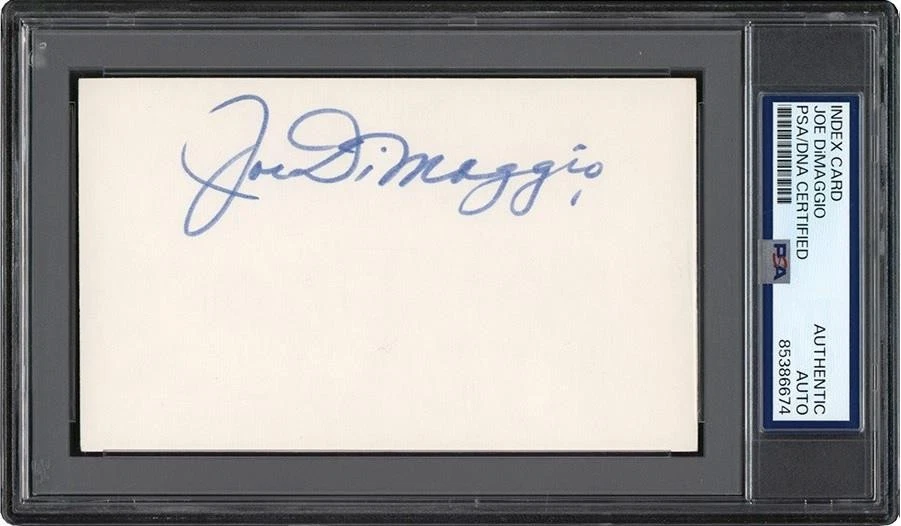 002, Joe DiMaggio HOF, Original Autograph, Index Card, Yankees, PSA/DNA - Image 1 of 4