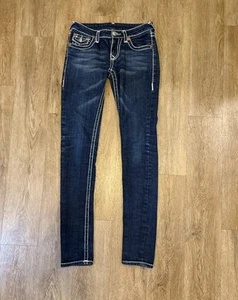True Religion Julie Super T Jeans Womens 27 Dark Wash Thick Stitch Y2K - Picture 1 of 11