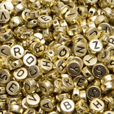 1000 cuentas de letras doradas para pulseras, 4x7 mm alfabeto negro A-Z oro 4*7  Foto 1 de 4