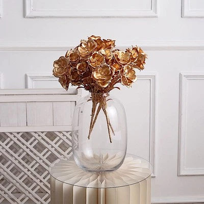 GOLD 2 Metallic 17" Artificial Rose FLOWER Bouquets Party Events Decorations - Image 1 of 4