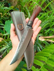 Coltello da caccia bowie fatto a mano 6,4"" lama forgiata, FullTang, palissandro e pelle - Foto 1 di 18
