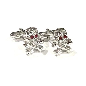 Red Stone Eyes Skull Cross Bones Cufflinks For Men Birthday Holiday Gift In Box - Picture 1 of 6