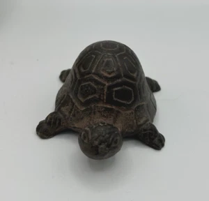Small Rustic Primitive 5" Cast Iron Turtle Figurine Home Garden Plant Sitter - Picture 1 of 6