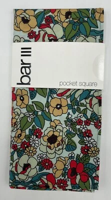 Bar III Men's Pocket Square ~ White Multicolor ~ Floral ~ NEW MSRP: $35. - Image 1 of 2