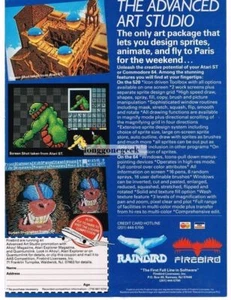 1988 Firebird Advanced Art Studio Commodore 64 Atari ST Vintage Print Ad  - Picture 1 of 1