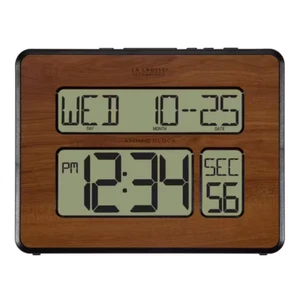 Atomic Full Calendar Digital Clock Rectangle Walnut with Extra Large Digits - Picture 1 of 12