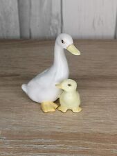 Vintage Porcelain Small White Mother Duck with Yellow Baby Duckling Figurine