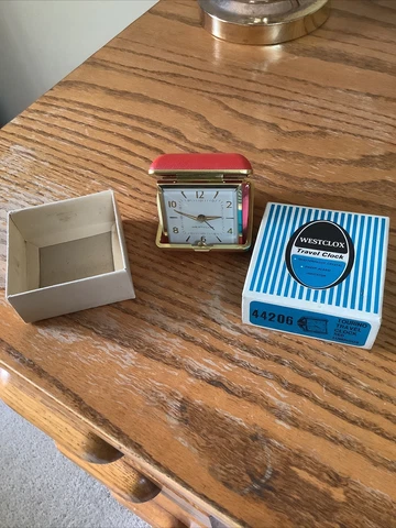 Vintage!! Westclox #44206 Travel Alarm Clock.  Box. Red Luminous Cover