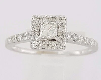 0.52 ct 14K White Gold Princess Cut Diamond Halo Engagement Ring 2.5 Grams  - Image 1 of 4