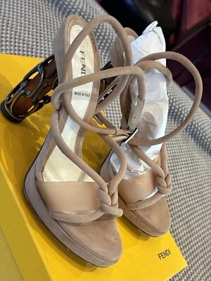 Fendi Sandolo Camoscio Zax Fofyr Beige Champagne Shoe Caged Heels 37.5 - Image 1 of 4