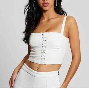 Guess CECILA Sleeveless Denim Bustier Top White NWT size M - Picture 1 of 8
