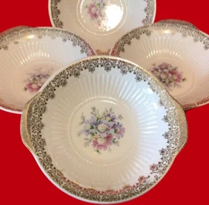 HERITAGE BY ROYAL CHINA CIOTOLE CON MANICO ORO 22 K VINTAGE FLOREALE 7 1/4” SET DI 4 - Foto 1 di 20