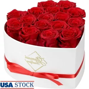 Preserved Roses Heart Box Forever Flowers Birthday Gift Her Home Decor Red New - Picture 1 of 10