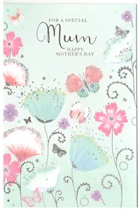 Biglietto di auguri per una mamma speciale felice festa della mamma fiori e farfalle. - Foto 1 di 2
