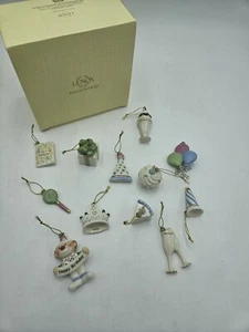 Lenox Happy Birthday Mini Tree Ornaments IN BOX Set of 12 Cake Clown Balloons - Picture 1 of 3