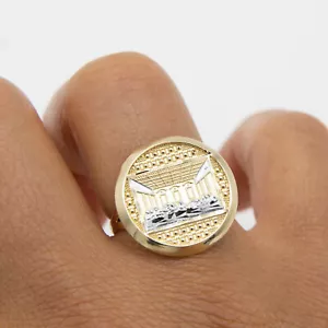 Diamond-Cut Round Last Supper Ring Real Solid 10K Yellow White Gold Size 7 - Picture 1 of 5
