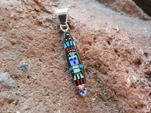 Micro Inlay Southwestern Kachina Multi Gemstone Sterling Silver 925 Pendant AK27 - Picture 1 of 8