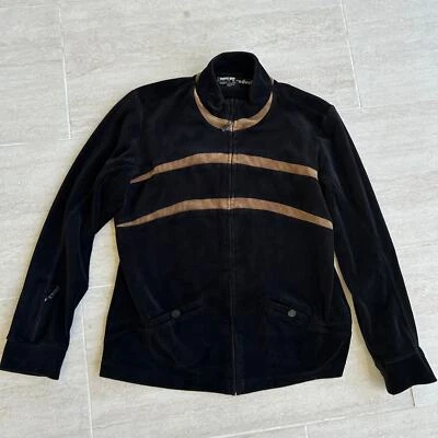 JAMIE SADOCK Velour Full Zip Jacket Womens Medium Black Brown Retro Athleisure - Image 1 of 4