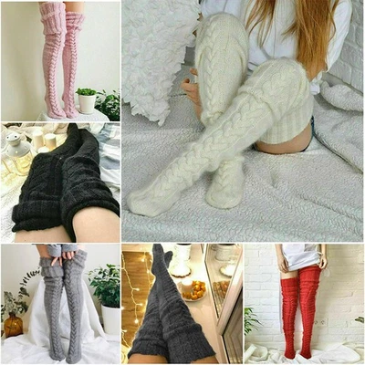 Damen Kniestrümpfe Winter Overknee Strick Strümpfe Socke Warm Dick Stiefelsocken - Bild 1 von 4