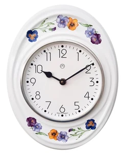 Küchenuhr oval Blumenranke blau Wanduhr Quarz-Uhr Wohnraumuhr Keramik-Uhr weiß - Bild 1 von 2