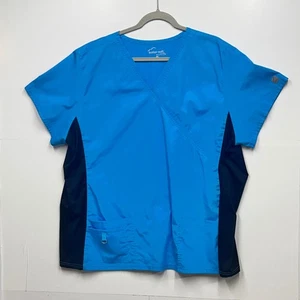 Butter-Soft 3X Scrub Top Women's Blue Black Trim V-Neck Short Sleeve - Picture 1 of 8