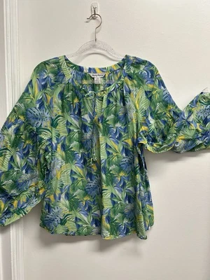 Top para mujer Tommy Bahama Sea Fronds verde y azul algodón y seda talla grande Foto 1 de 4
