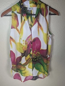 Worthington Blouse SMALL Button Front Sleeveless Polyester Semi-sheer Collared - Picture 1 of 6
