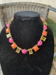 Premier Designs Candy Orange Yellow & Pink Gold Tone 17” VTG Necklace Unbranded - Picture 1 of 9