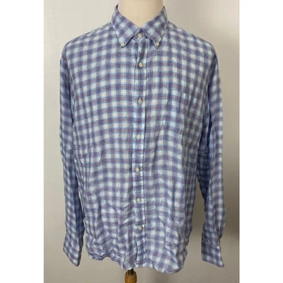 Men Peter Millar Seaside Linen plaid button up shirt, XL - Image 1 of 4