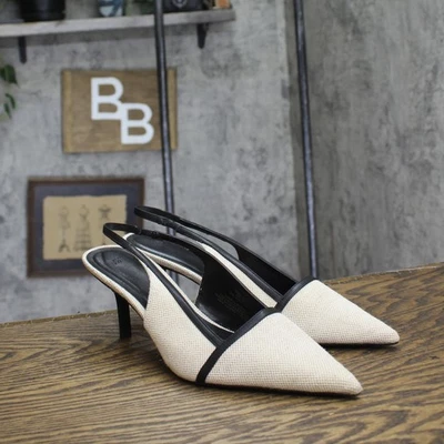 Salto agulha feminino texturizado H&M 1253980 natural/preto 10M - Imagem 1 de 4