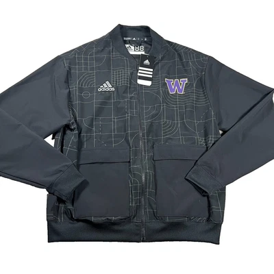 Adidas Mens Size M Black Track Jacket Washington Huskies Football NCAA NWT - Image 1 of 4
