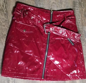 Forever 21 glänzender Kunstleder Minirock mit breiter Schnalle Gürtel durchgehender Reißverschluss vorne Gr. M - Bild 1 von 6