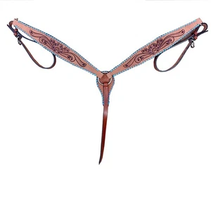 KK HILASON Floral Hand Tooled Western Horse Breast Collar Tan - Bild 1 von 1
