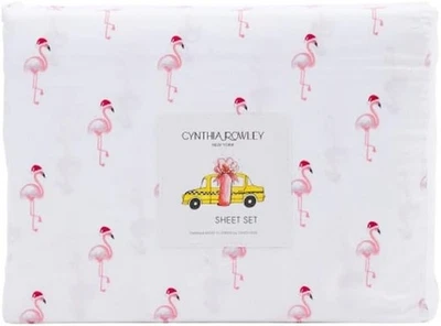 Cynthia Rowley 假日粉色火烈鸟大号床单套装圣诞沙滩床单新品 — 第 1/4 张图片