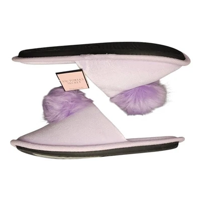 Victoria's Secret Mule Slippers Womens Size M Purple Pom Pom Comfort Slip On - Image 1 of 4