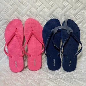 Nuevo con etiquetas Lote de 2 Sandalias Chanclas Tanga Tanga Azul Marino Antiguo Damas 10 Rosa Caliente y Azul Marino - Imagen 1 de 7
