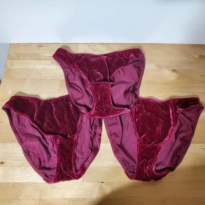 Ropa interior vintage 3 bragas talla M terciopelo granate borgoña rojo vino profundo Foto 1 de 4