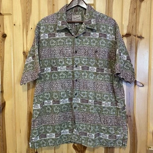 Woolrich Hawaiian Shirt Men's Size XL Green Floral Pattern Button Down Beach - Picture 1 of 6