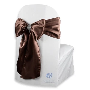 20 pcs Satin Chair Cover Bow Sash 108"x8" - Brown - w/ Bow Covers Wedding wl - Picture 1 of 5