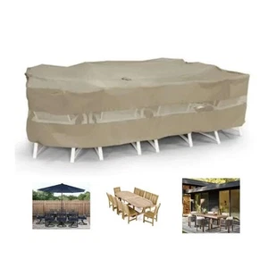 Patio Set Cover For Oval or Rectangular Table 120"L x 86"W x 38"H Classic Taupe - Picture 1 of 7
