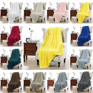 PiccoCasa Knitted Throw Blanket 100% Cotton Large for Sofa Bed Couch Home Décor - Picture 1 of 18