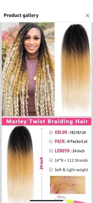 8 paquetes de extensiones de cabello trenzado Marley Twist Crochet de 24 pulgadas Ombre Marley Foto 1 de 4