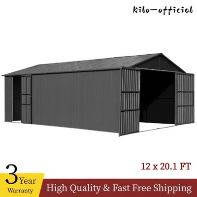 12x20 Outdoor Metal Garage Shed Heavy Duty Car Shelter Carport w/ Lockable Doors - Image 1 of 4
