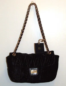 NWT House Of Harlow 1960 NWT Black Crushed Velvet Quilted Shoulder Bag/Crossbody - Picture 1 of 2
