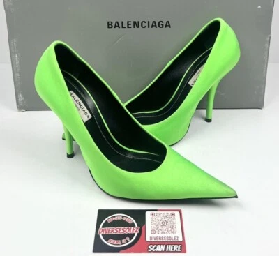 Size 36EU/6W- Balenciaga Neon Green Fabric Knife Pointed Toe Pumps💚 RETAIL $1K! - Image 1 of 4