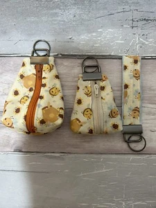 2 Triangle Key Coin Purse & 1 matching key Fob Notion Pouch Bee Gift For Her - Picture 1 of 3