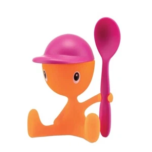 Alessi Cico Thermoplastic Resin Egg Cup and Spoon, Orange & Pink - Picture 1 of 3
