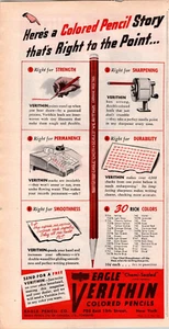 VINTAGE 1944 EAGLE VERITHIN COLORED PENCILS PRINT AD - Picture 1 of 1