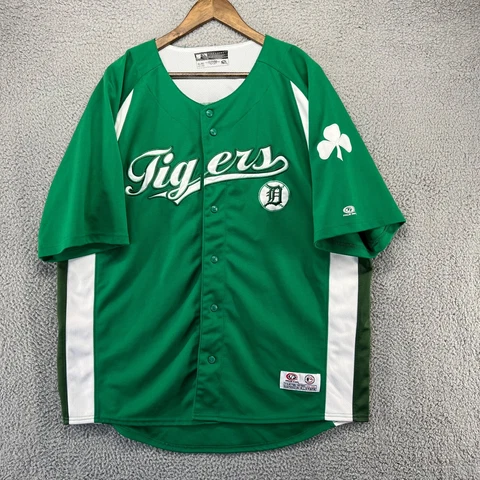 Detroit Tigers Jersey Men's Extra Large Green White St Patricks Day Sewn Button Cover